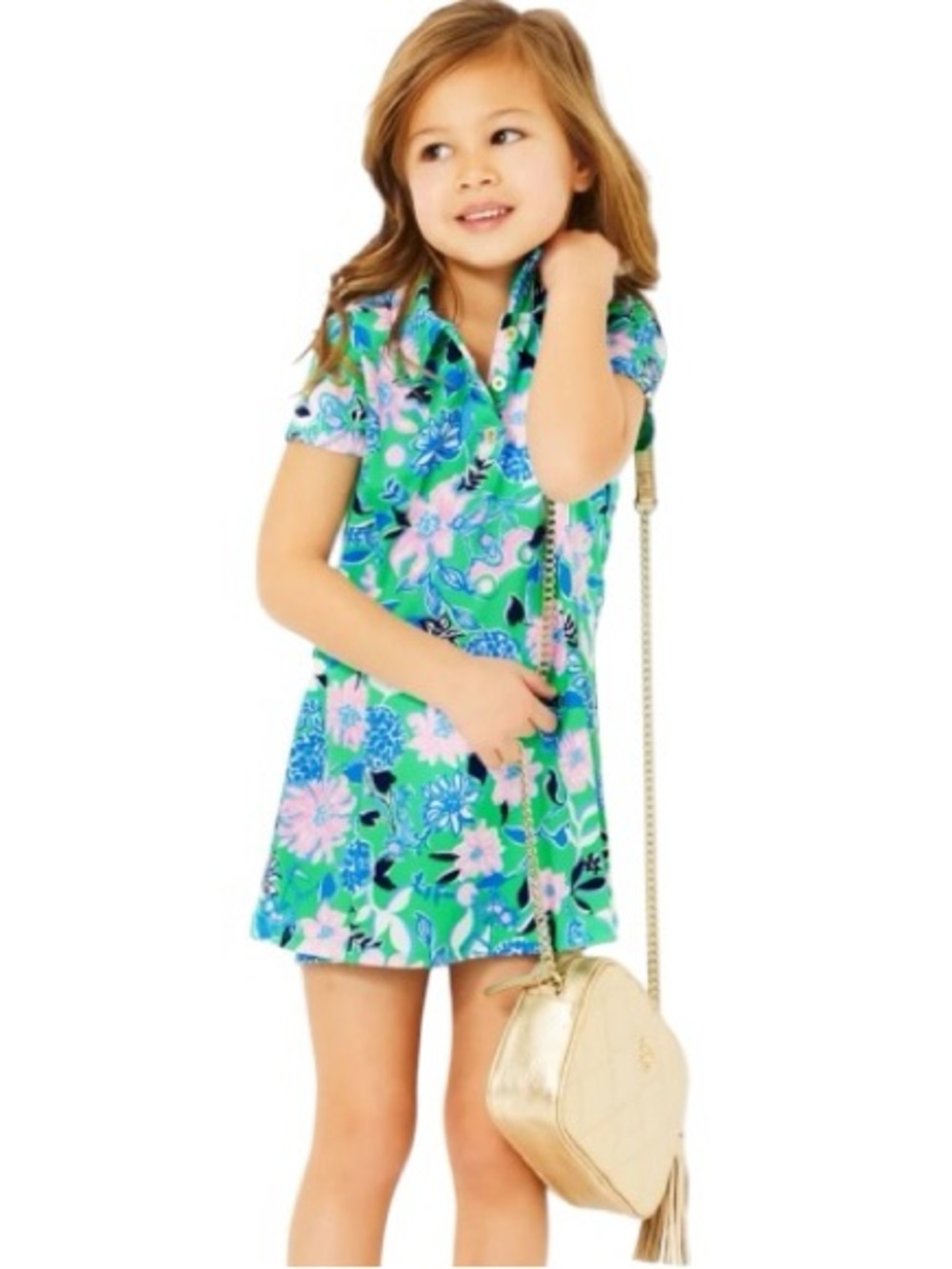 Lilly Pulitzer Girls Frida Polo UPF 50+ Spearmint Golf Till You Drop Dress - L